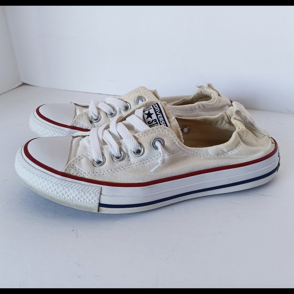 🤍 Converse All Star White Canvas Sneakers Shoes Womens 7 White Low Slip - Picture 2 of 15